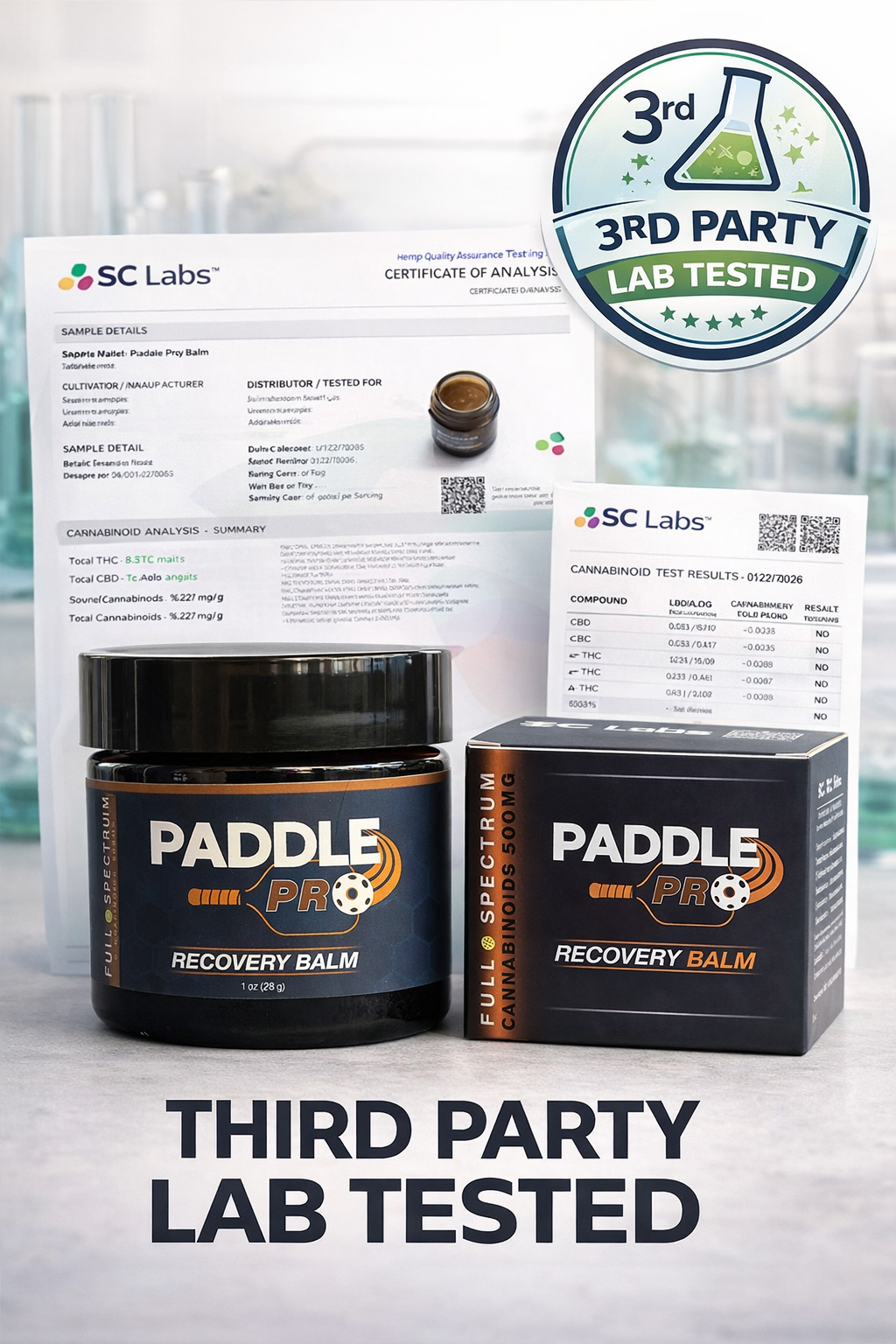 Paddle Pro plant-based pickleball recovery balm, third-party lab tested