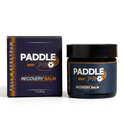 Paddle Pro Recovery Balm jar and retail packaging box displayed together on white background.